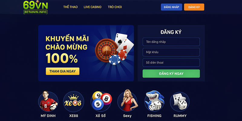 Giao diện nền tảng 69VN trực quan và thân thiện với người dùng