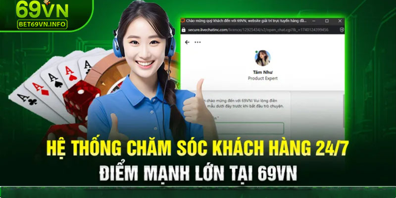 Giao diện hỗ trợ khách hàng của nhà cái 69VN hoạt động 24/7